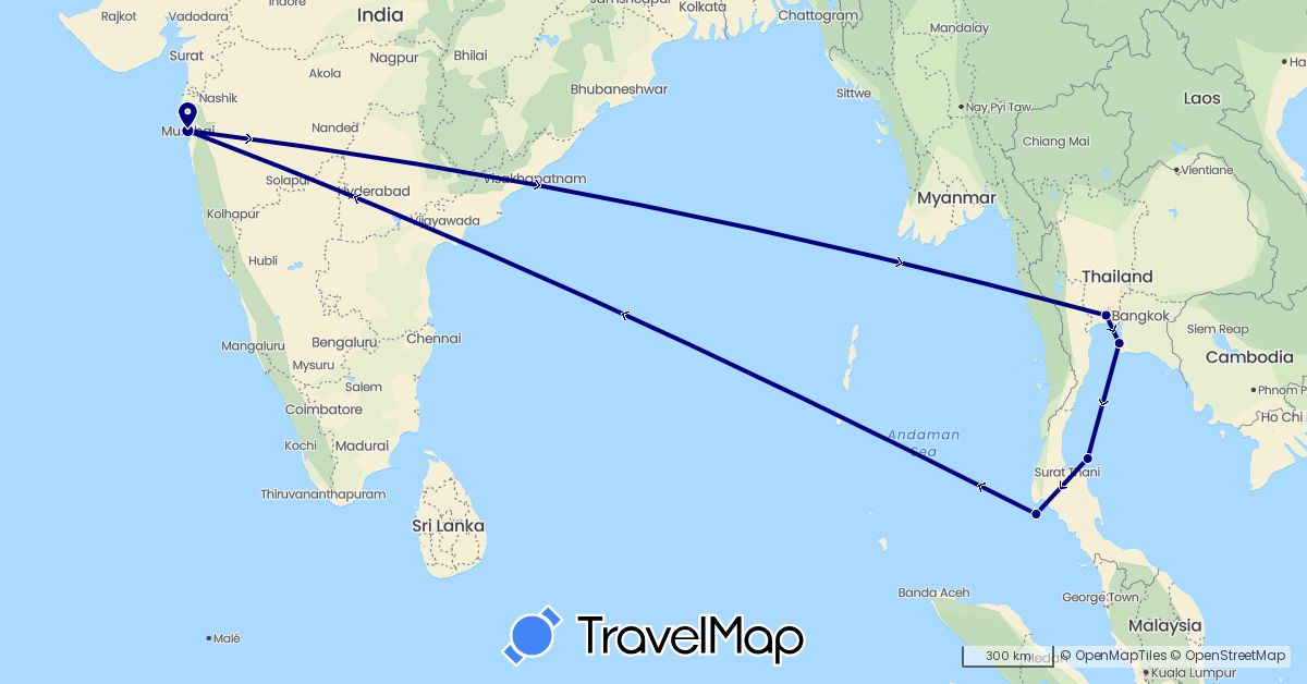 TravelMap itinerary: driving in India, Thailand (Asia)